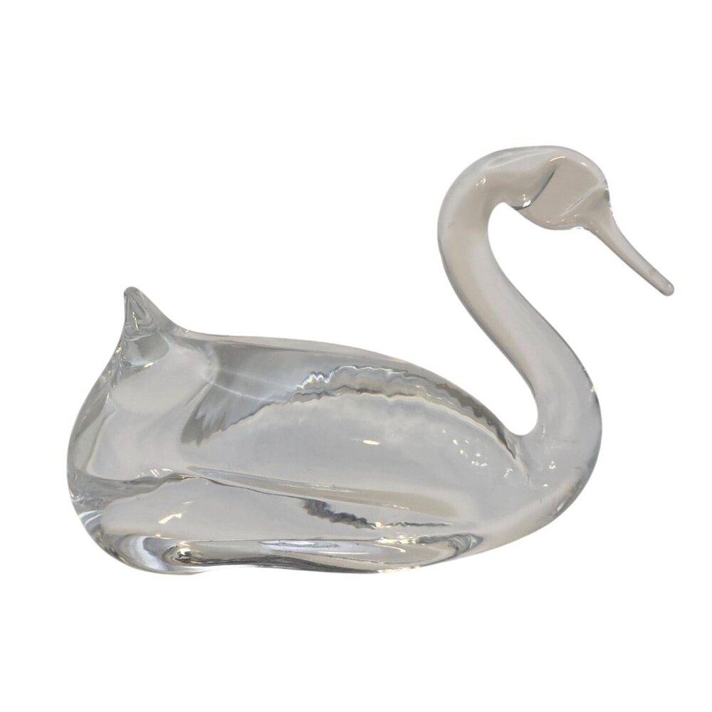 Swan Clear Art Glass Figurine Hand Made